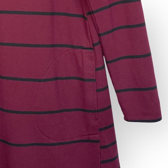 J.Jill Shift Dress Women Size S Red Striped Pockets Cotton Rayon Long Sleeve - Picture 4 of 12